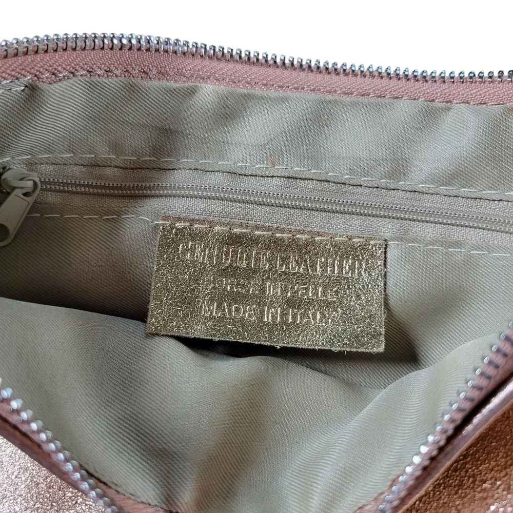 Genuine Leather Crossbody Bag Womens Small Rose Gold Metallic Glitter Italy Made